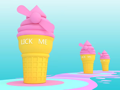 Ice Cream Shaped Yellow Cone Pink Ice Cream LICK ME Lettering Decorative Ornament Set 3d model