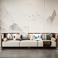 New Chinese-style Multi-person Sofa Solid Wood Sofa Background Wall 3d model