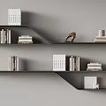 Modern Wall Mounted Bookshelf With Stacked Books And Decorative Items