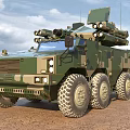 Armored Military Vehicle with Camouflage Paint Multi Wheel Roof Mounted Military Equipment on Desert Terrain
