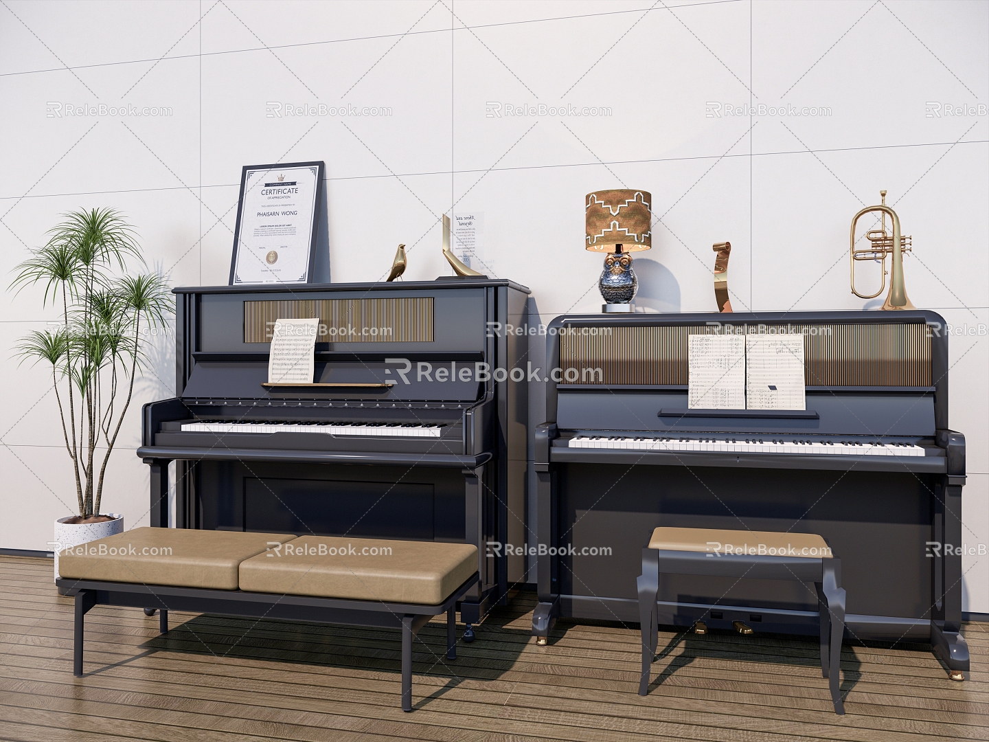 Modern Piano Family Piano Trophy Lamps Ornaments Music Flowerpot 3d model