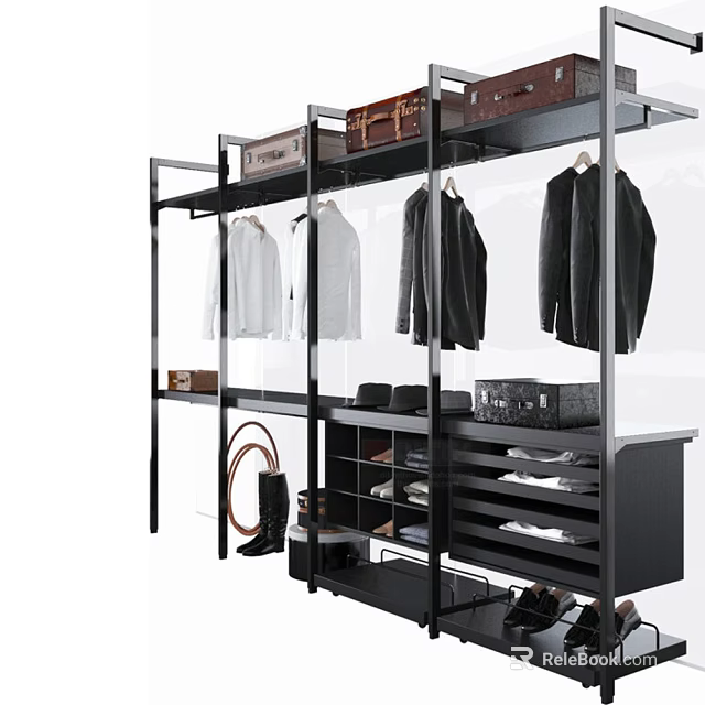 Modern Walk In Closet With Hanging Clothes And Storage Units 3d model 