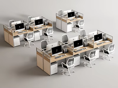 Modern Office Desks With Cubicles Computers And Multiple Ergonomic Chairs 3d model