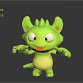 Cute Green Cartoon Creature Character With Big Eyes Spiky Back And Open Arms
