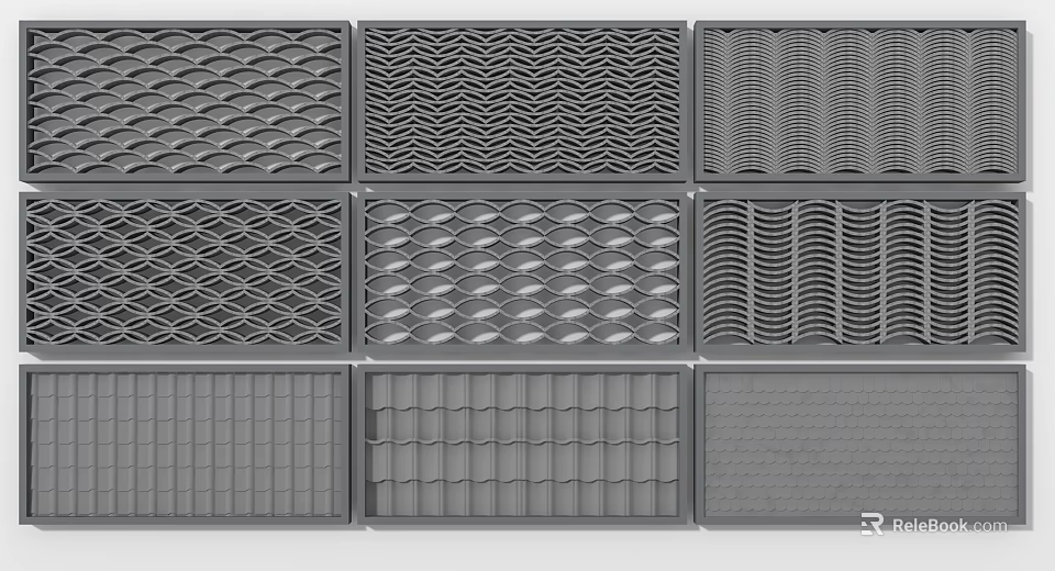 Gray Decorative Wall Panels With Multiple Textured Geometric Patterns And Designs 3d model