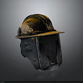 Yellow And Blue Worn Safety Helmet With Face Shield And Metal Details