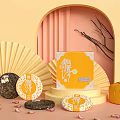 Elegant Decorative Ornament Set With Golden Pattern Gift Boxes Fans And Circular Decorations 3d model