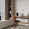 Modern Middle-ancient Style Bay Window Cabinet Bay Window Writing Table and Chair Combination Green Planting 3d model