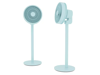 Two Light Blue Pedestal Air Cooler Fans With Sleek Design And Stable Base 3d model