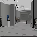 Modern Minimalist Clothing Store Interior With White Display Shelves Clothing Racks And Sofa