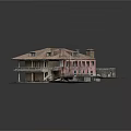 Cartoon Scenario Of Miniature House With Red Tile Roof Balcony Staircase And Small Yard