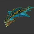 Vibrant Blue And Yellow Fantasy Dragon Game Character With Sharp Teeth And Wings
