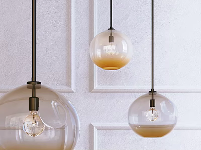 Modern Glass Spherical Pendant Lights With Transparent And Gradient Design On White Paneled Wall 3d model