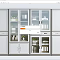 Modern Bookcase Featuring Glass And Wooden Doors Storage Books Decorative Plants Drawers