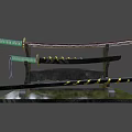 Traditional Swords With Green Scabbards And Golden Fittings On Black Stand