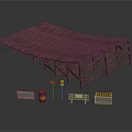 Outdoor Wooden Furniture Shelter With Wave Roof And Traffic Cones Barriers
