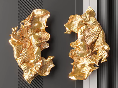 Elegant Gold Flower Shaped Wall Decor Pieces On Dark Background 3d model