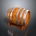 Decorative Wooden Barrel With Silver Metal Hoops On Wooden Stand For Home Decoration