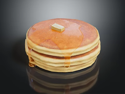 Stacked Delicious Pancakes With Melted Butter And Syrup On Black Background 3d model