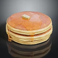 Stacked Delicious Pancakes With Melted Butter And Syrup On Black Background