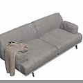 Light Gray Two Seater Sofa With Throw Pillow Against Light Colored Wall On Marble Floor 3d model