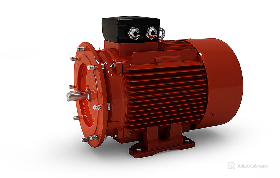 Red Industrial Electric Engine Featuring Control Knobs And Metal Casing Components 3d model 