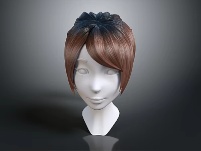 Game And Movie Character Short Hair Design With Brown Gradient Bangs And White Head Model 3d model