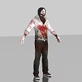 Game Movie Character In Blood Stained White Hoodie Dark Pants And Mask With Arms Outstretched