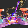 Vibrant Purple Guitar With Musical Notes Neon Lights And Colorful Decorative Elements