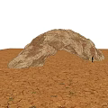 Large Natural Stone Arch With Wooden Elements And Person In Arid Landscape
