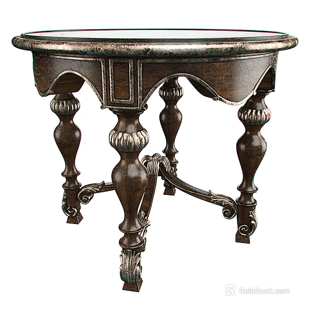 Classical Style Round Wooden Dining Table With Ornate Carved Legs And Decorative Details 3d model 