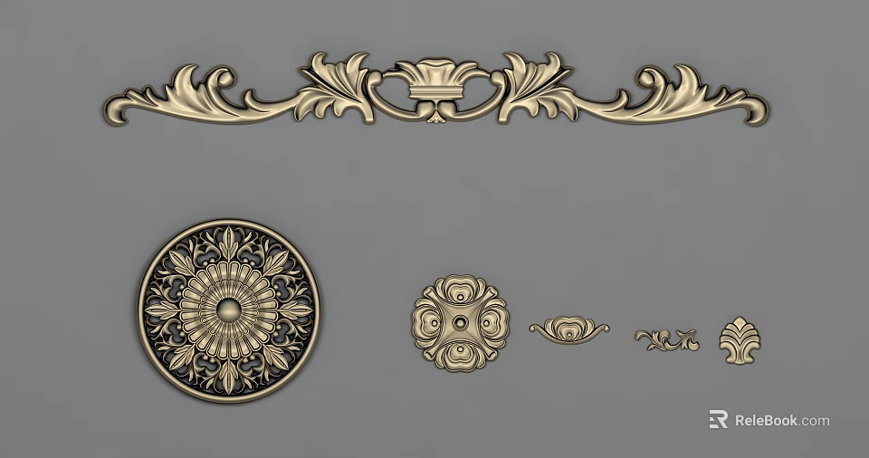 Elegant Classical Carved Decorative Patterns Featuring Floral Scrolls And Circular Motifs 3d model 