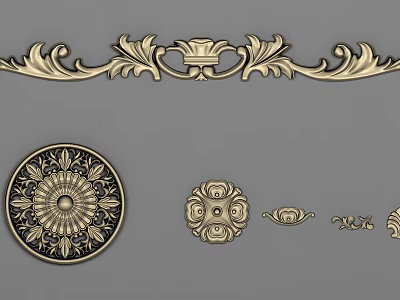 Elegant Classical Carved Decorative Patterns Featuring Floral Scrolls And Circular Motifs 3d model