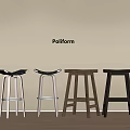 Poliform Bar Stools With Various Modern Designs Against Beige Wall In Room 3d model