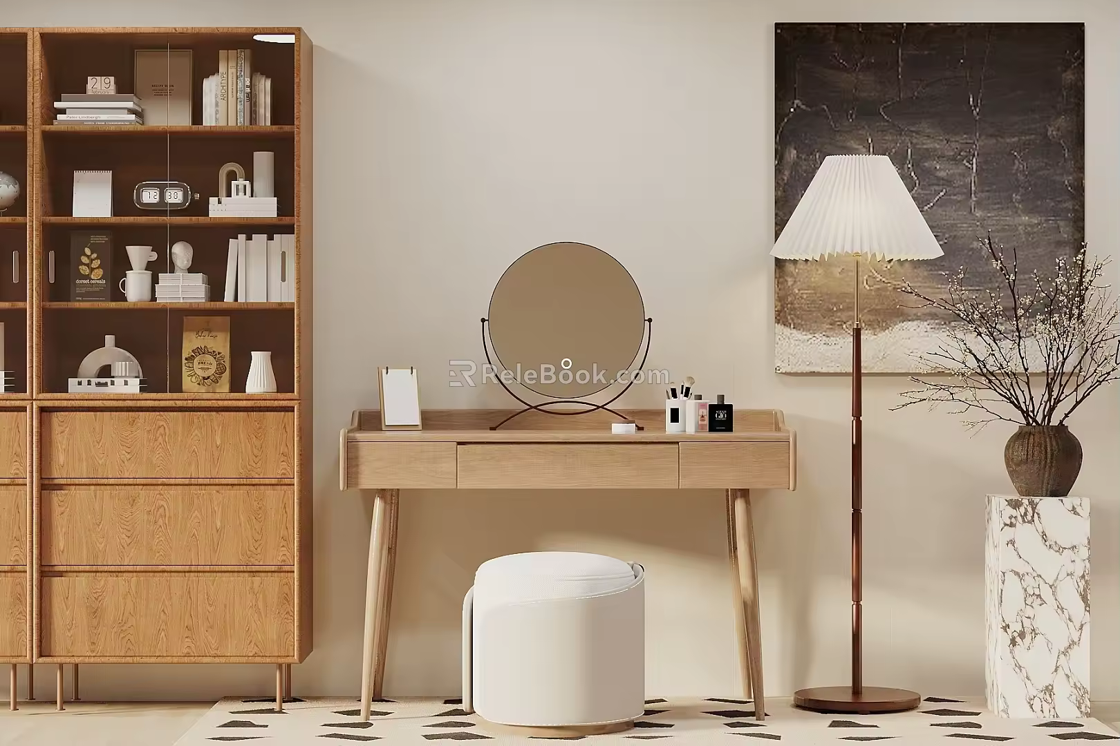Ancient Style Dressing Table Dressing Stool Floor Lamp Ancient Style Picture Storage Cabinet 3d model