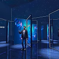 HUAWEI Tech Exhibition With Multiple Screens Starry Background And Presenter 3d model