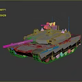 Modern Military Tank Vehicle With Gray Exterior Blue Stripes Turret And Tracks