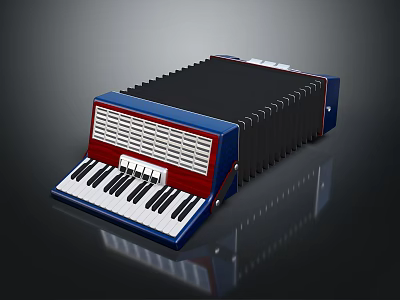 Modern Blue Red Black Accordion Musical Instrument With Piano Keyboard And Shiny Surface 3d model