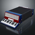 Modern Blue Red Black Accordion Musical Instrument With Piano Keyboard And Shiny Surface