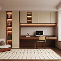 Study Ancient Style Study Bookcase Desk and Chair Leisure Sofa 3d model