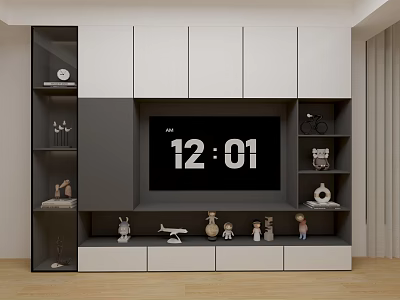 Modern TV Cabinet Design With Storage Cabinets Open Shelves TV Display And Decorative Ornaments 3d model