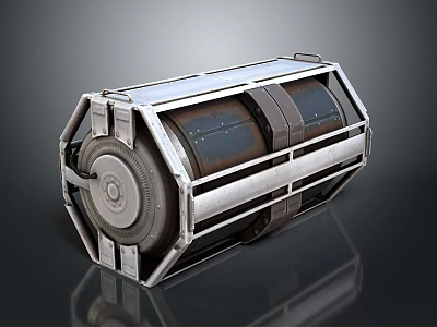 Industrial Metallic Cylinder Structure With Frames And Circular Parts On Dark Surface 3d model