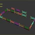 Landscape View Of Square Enclosure With Red Railings Gray Base And Simple Design