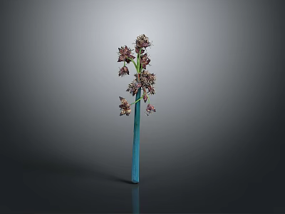 Elegant Purple Flowers Arranged In Blue Vase Against Gray Background 3d model