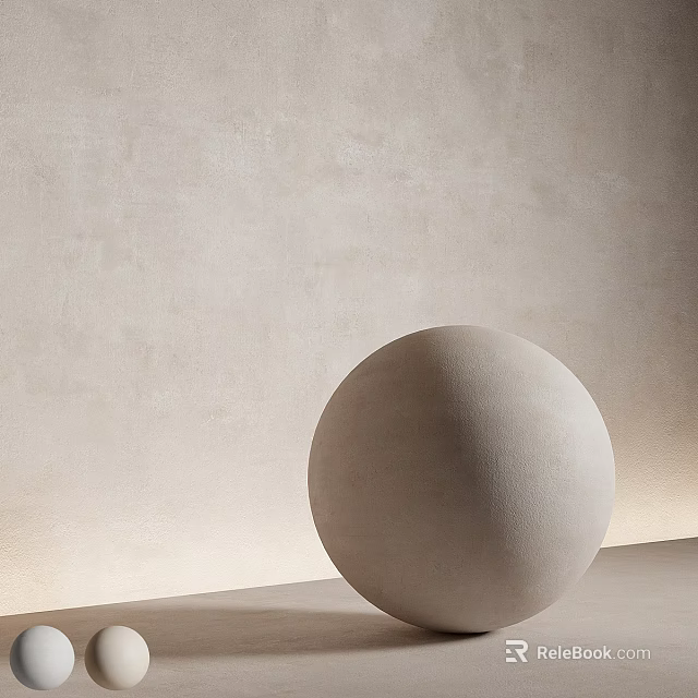 Decorative Ornament Set Featuring Beige Textured Sphere on Tabletop with Wall Background 3d model 