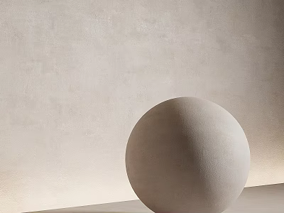 Decorative Ornament Set Featuring Beige Textured Sphere on Tabletop with Wall Background 3d model