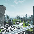 Hinged Door Design In Futuristic City Modern Skyscrapers And Green Spaces