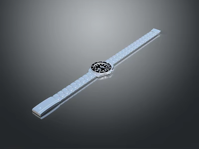 Elegant Modern Watch with White Strap and Black Dial Minimalist Design 3d model