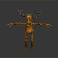 Wooden Reindeer Character With Branch Antlers Green Decorations And Outstretched Limbs