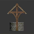 Traditional Well Structure With Wooden Roof And Stone Brick Wall
